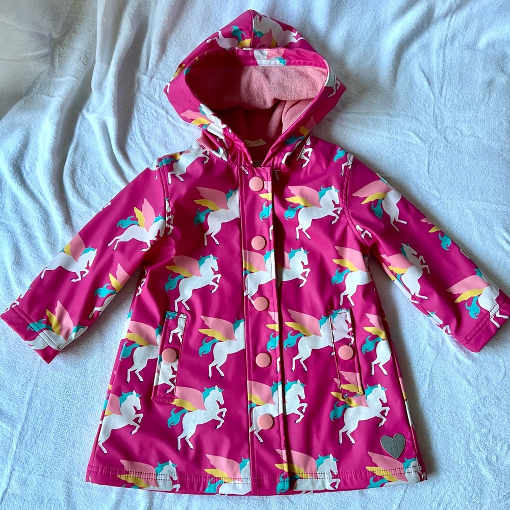 Hatley Raincoat Color-Changing Pink Purple Blue White Unicorn 3T